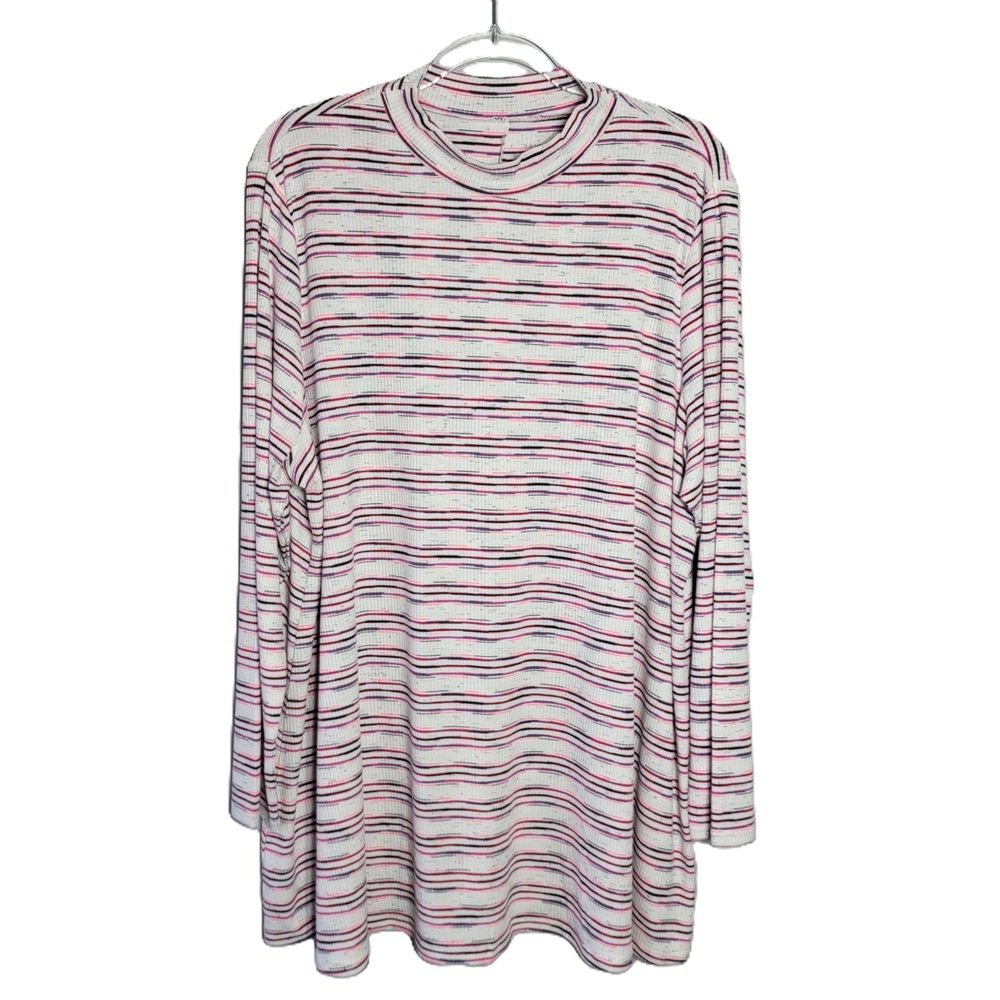 Lane Bryant Women Plus 22/24 White Space Dye Ribbed Mock Neck Swing Tunic Top